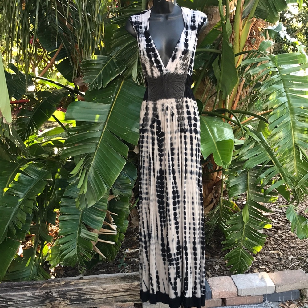 One world tie dye column dress with butterfly motif